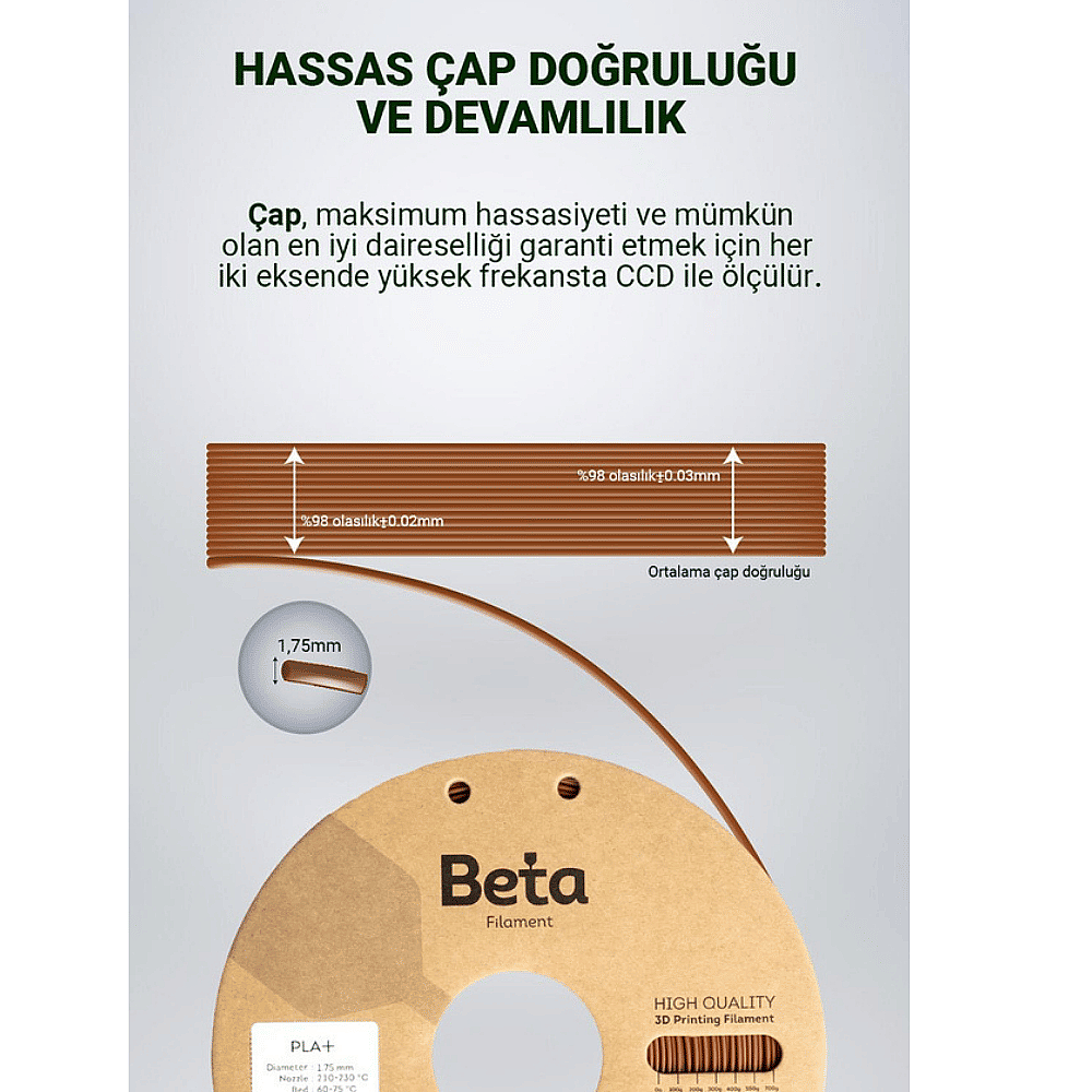 Beta PLA+ Filament 1.75mm 1kg KAHVERENGİ - 5