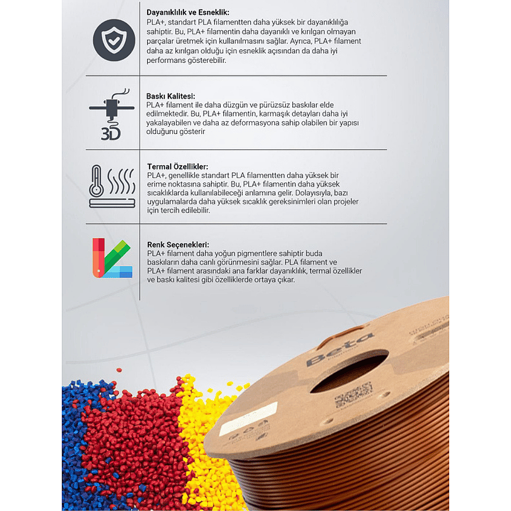 Beta PLA+ Filament 1.75mm 1kg KAHVERENGİ - 4