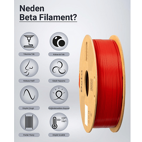 Beta PLA+ Filament 1.75mm 1kg Kiss Red KIRMIZI - 3