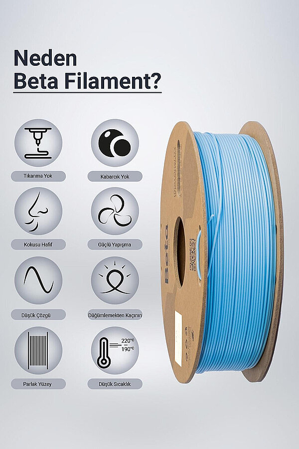 Beta PLA+ Filament 1.75mm 1kg Sky Blue AÇIK MAVİ - 3