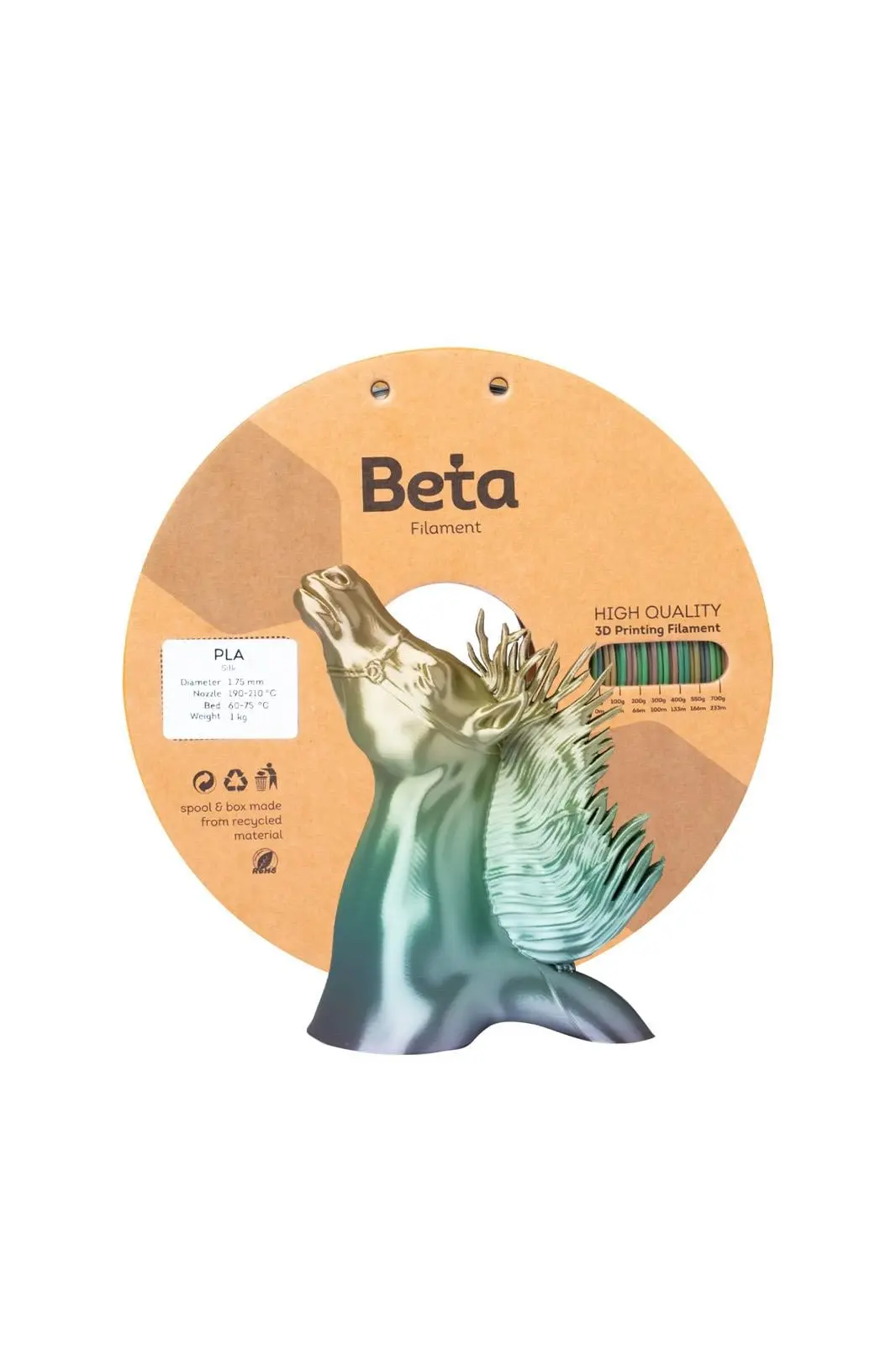 Beta PLA-Silk Filament 1.75mm 1kg Rainbow